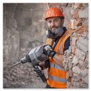 Рабочий на объекте с оборудованием для демотажа